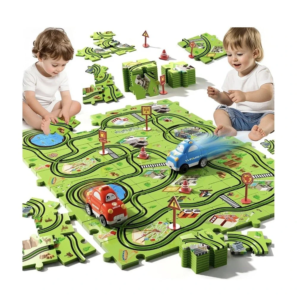 Beby Buty 48PCS Puzzle Race Track Car Set for Toddlers Boys, Toys Birthday Gi...